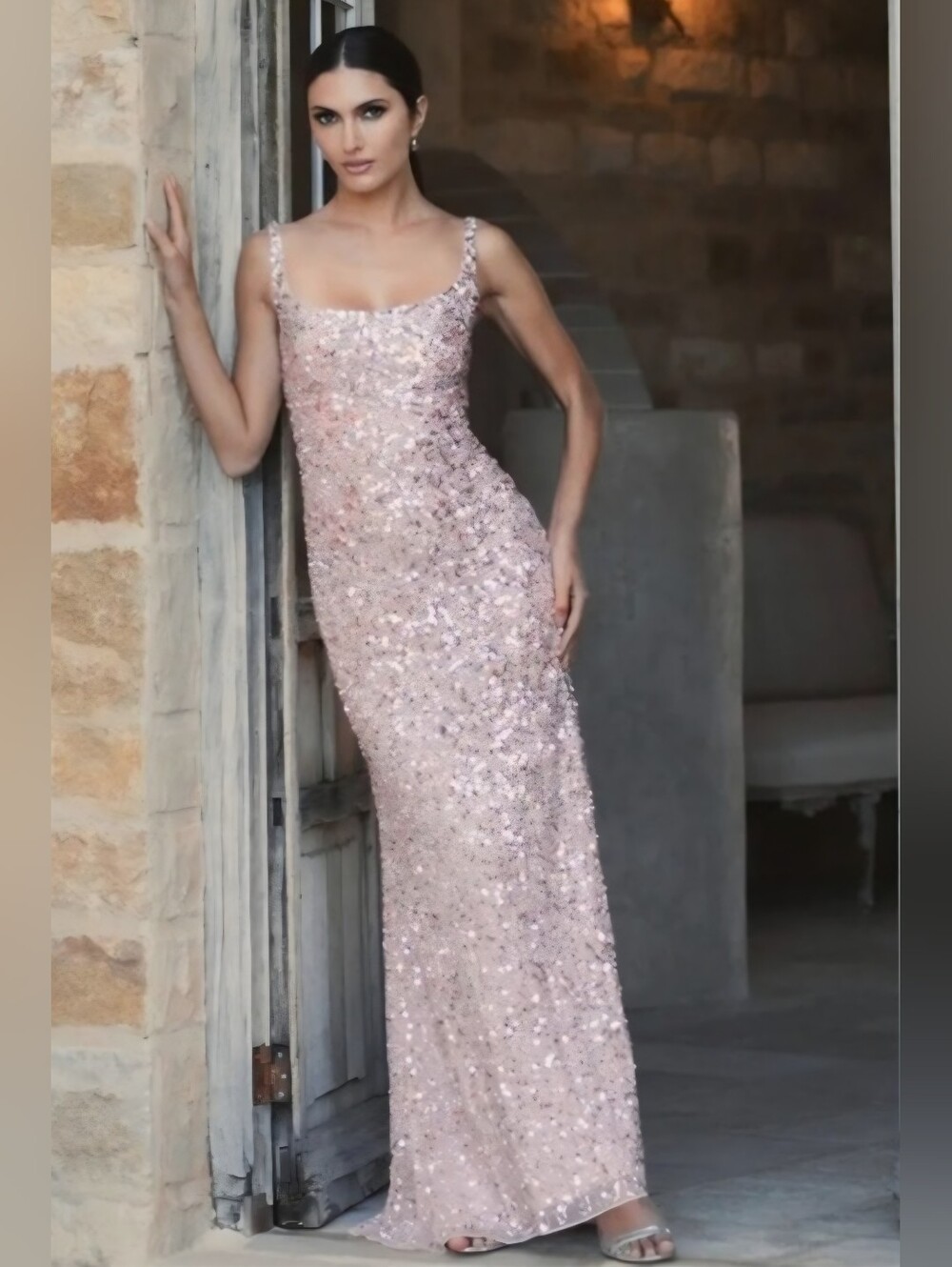 Mac Duggal Pink Sequined Low Back Slip Gown 6